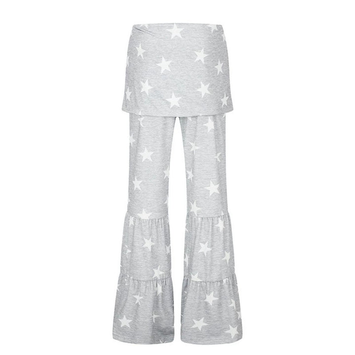 Ladies two-layer palazzo lounge pants with ruffle hems and star print Mune Fashion