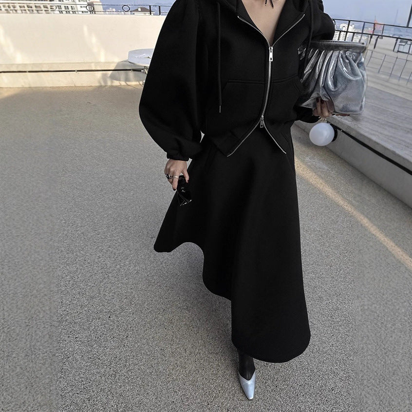 Women's Elegant Sweatset made of Scuba Jersey with Balloon Sleeves and Flared Midi Skirt Mune Fashion