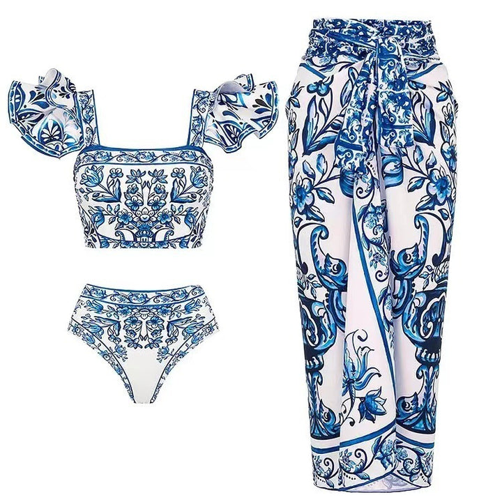 Ladies Bikini Set with playful puff sleeves and elegant wrap skirt Mune Fashion