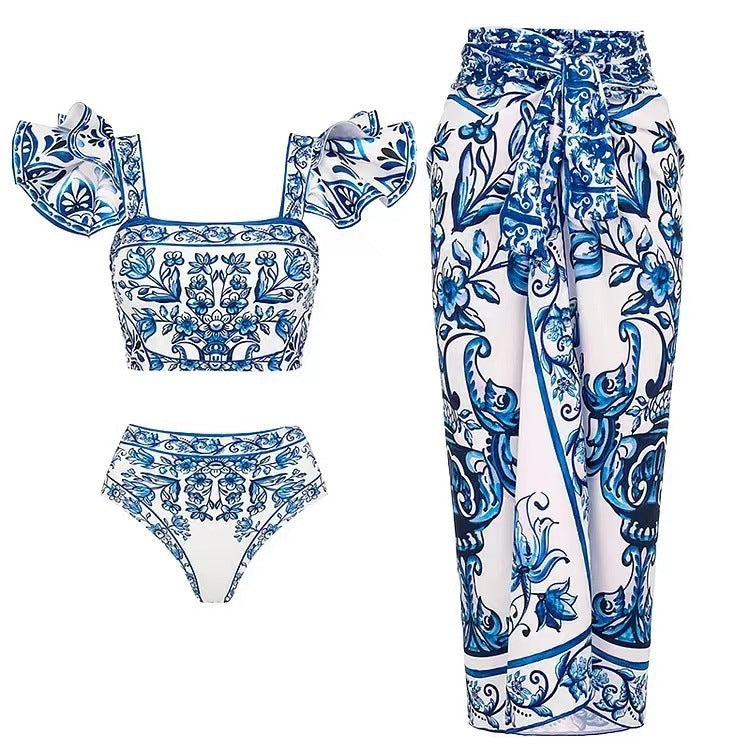 Ladies Bikini Set with playful puff sleeves and elegant wrap skirt Mune Fashion
