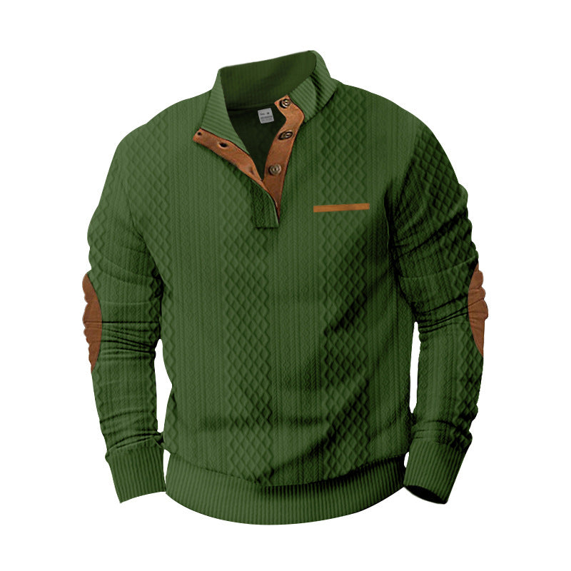 Men's knitted pullover with stand-up collar, button placket and elbow patches Mune Fashion