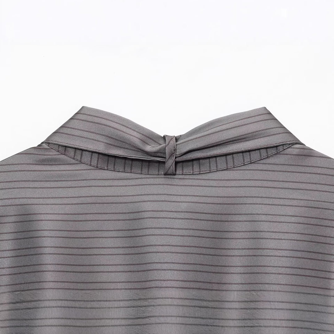 Women's Oversized Silk-like Blouse with Bow and Breast Pockets Mune Fashion