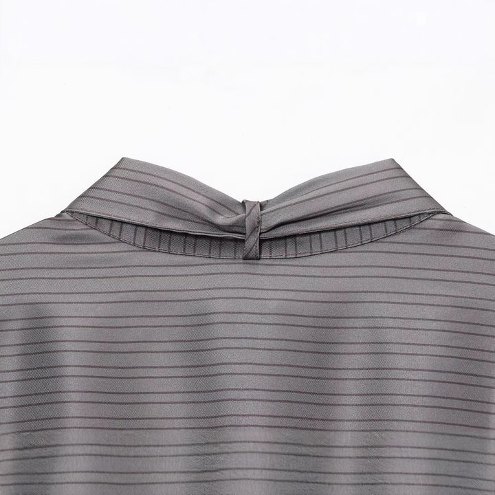 Women's Oversized Silk-like Blouse with Bow and Breast Pockets Mune Fashion