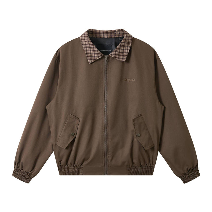 Men's Oversize Blouson Jacket with Check Collar and Flap Pockets Mune Fashion