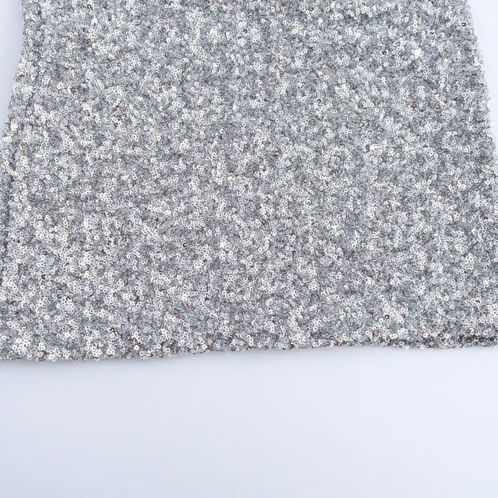 Women's Sequin Mini Dress with Long Sleeves and Boat Neck