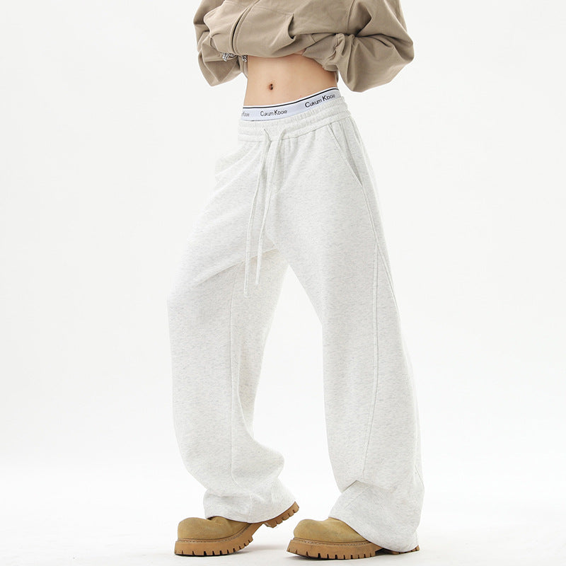 Women Wide Lounge Pants with High Waist made of Fleece, Drawstring and Side Pockets Mune Fashion