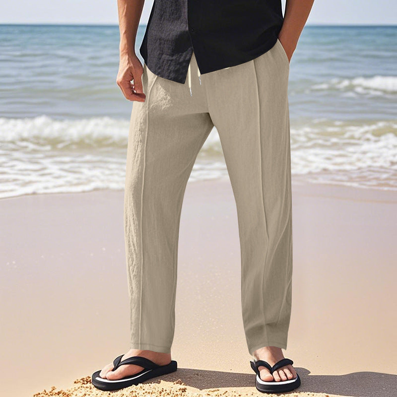 Men's nano relaxed-fit summer linen trousers with crease elastic drawstring and side pockets Mune Fashion