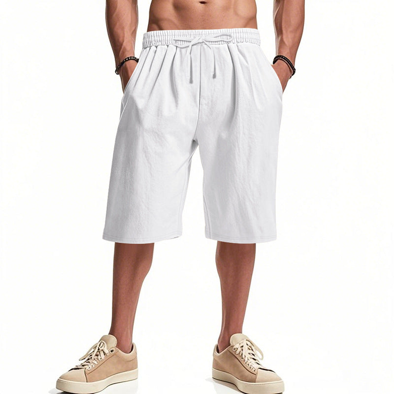 Men's casual bermuda shorts made of cotton blend with elastic waistband, drawstring, and side pockets Mune Fashion