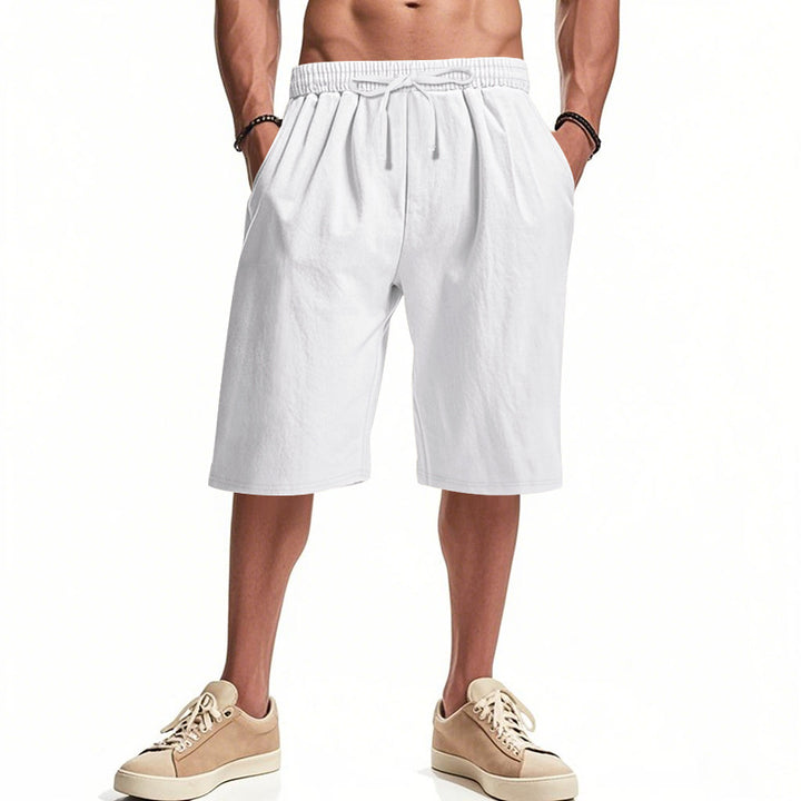 Men's casual bermuda shorts made of cotton blend with elastic waistband, drawstring, and side pockets Mune Fashion