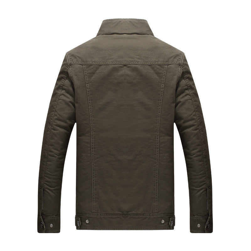 Men's canvas field jacket with Sherpa lining, utility pockets, and stand-up collar Mune Fashion