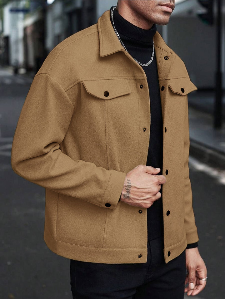 Men's shirt jacket made of wool blend with snap buttons and flap pockets Mune Fashion