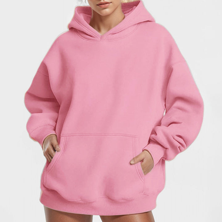 Ladies extra-long oversized hooded sweatshirt with kangaroo pocket, soft fleece lining, and drop shoulder Mune Fashion