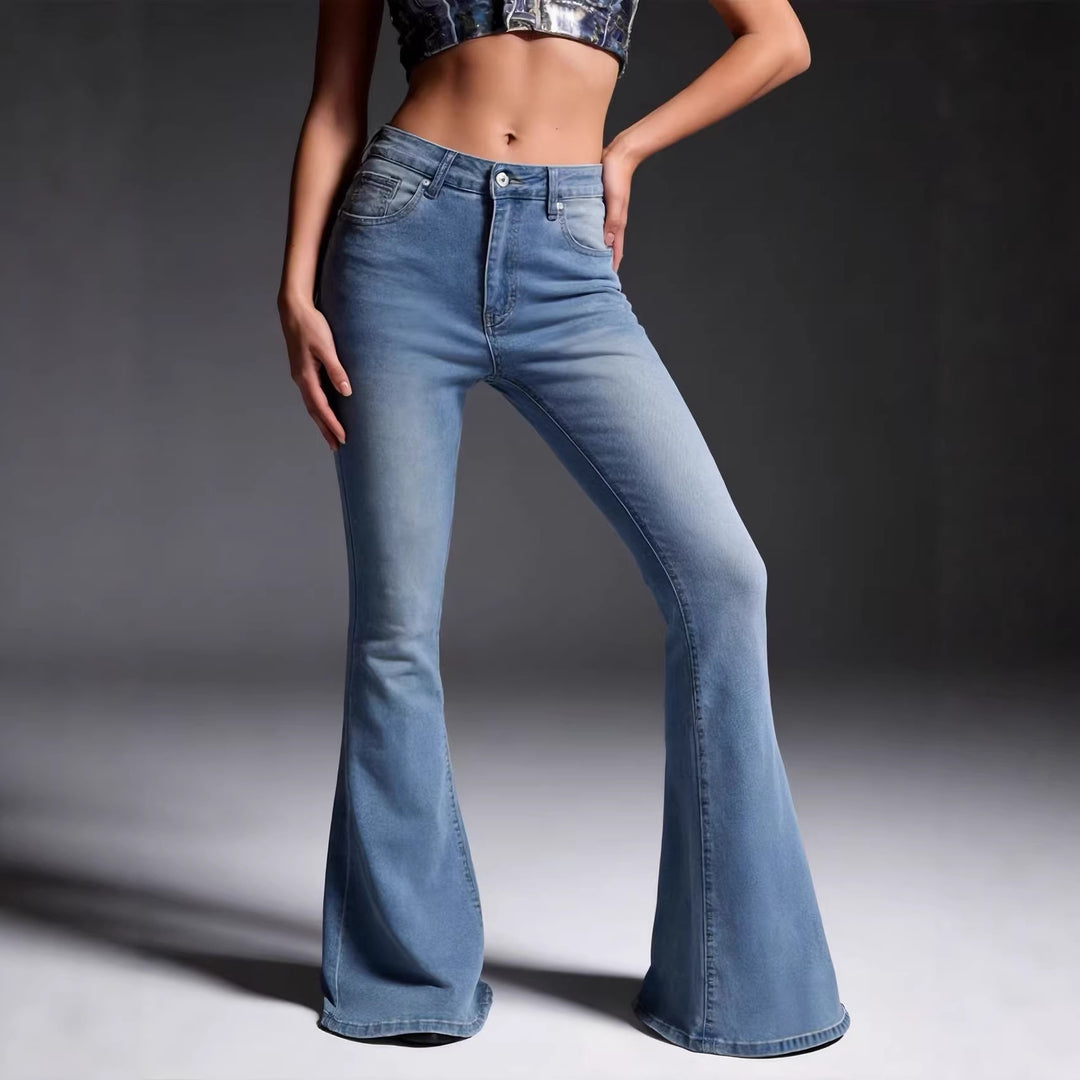 Ladies high-waisted flared jeans with figure-forming fit and wide flared leg Mune Fashion