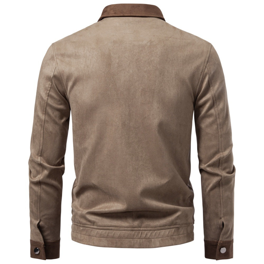 Men's suede leather jacket in field style with corduroy collar and patch pockets Mune Fashion