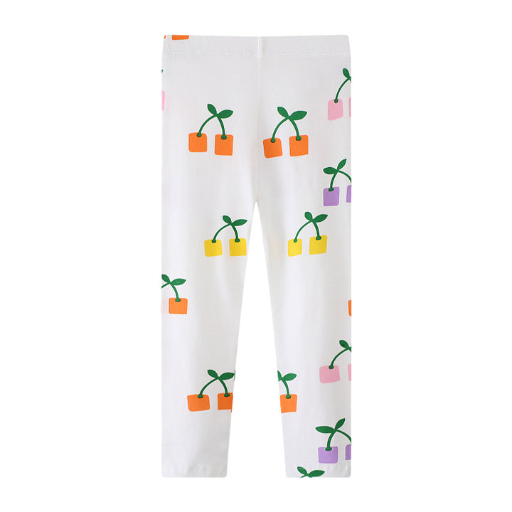 Girls' leggings with cheerful flower and plant pattern Mune Fashion
