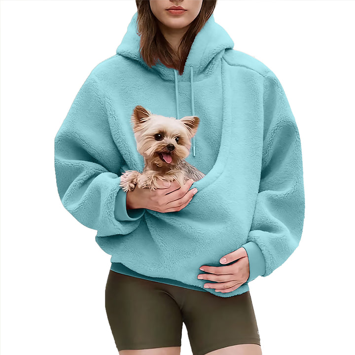 Women’s Oversize Sherpa Hoodie with Integrated Pet Pocket Design Mune Fashion