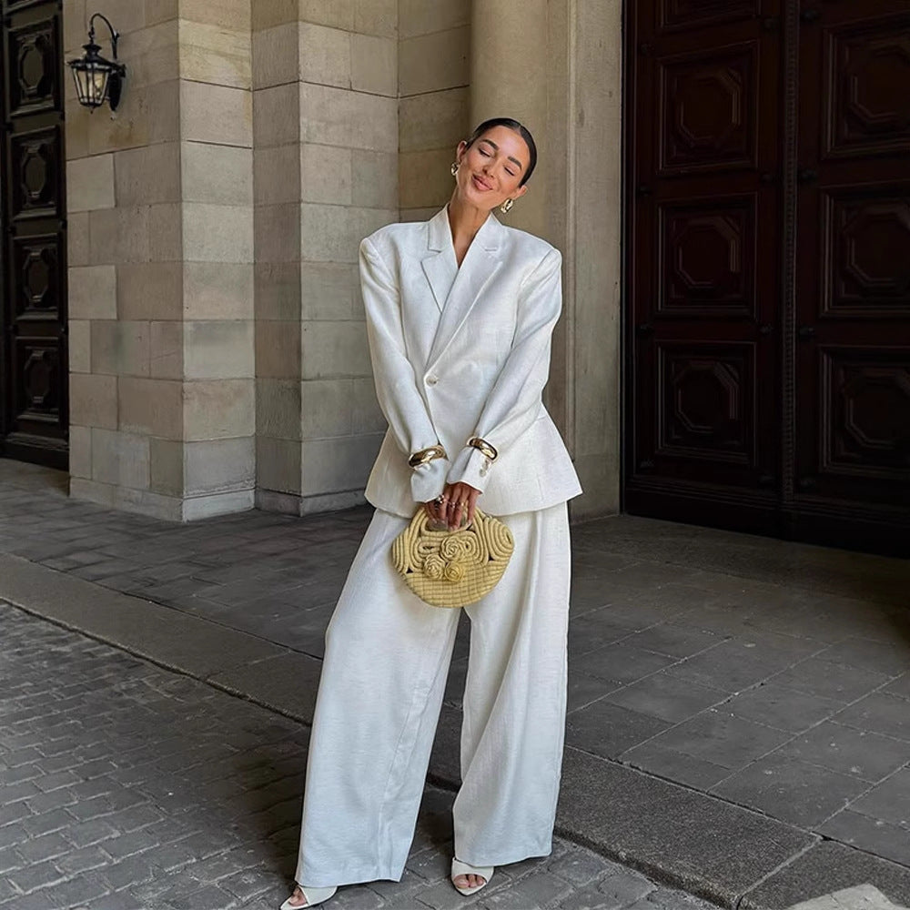 Women Oversized Linen Blazer with Structured Shoulder and Tailored Hem Mune Fashion
