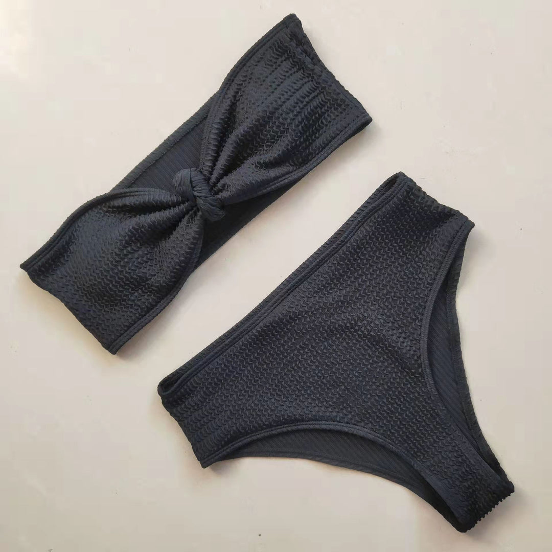 Women's bikini set with textured surface and fashionable knot Mune Fashion
