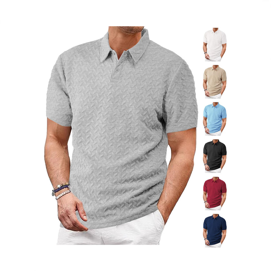 Men's structured short sleeve knit collar shirt with chevron pattern Mune Fashion