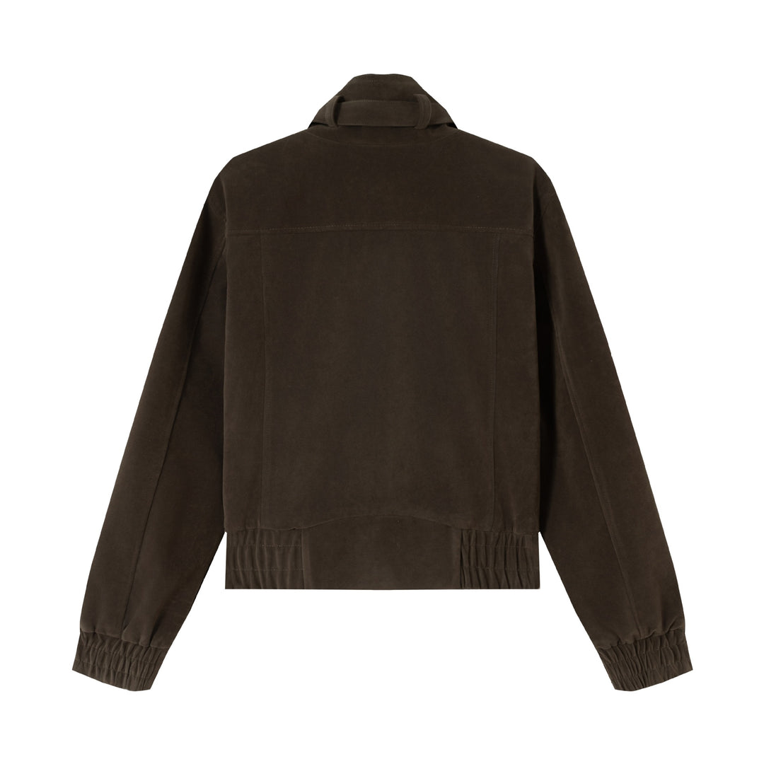 Men's short jacket in suede look with funnel collar, cargo patch pockets and decorative cross application Mune Fashion
