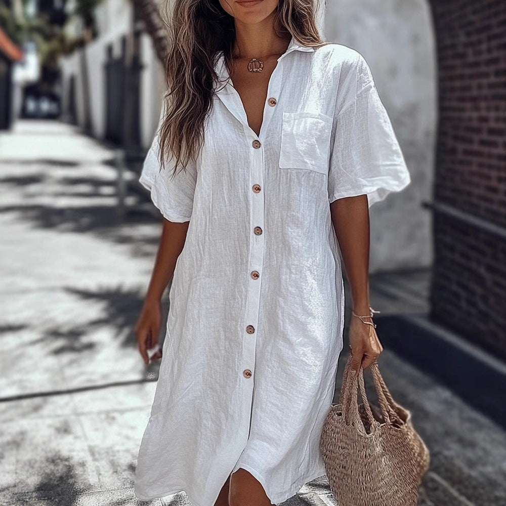 Women’s Linen Maxi Dress with Elegant Button Details Mune Fashion
