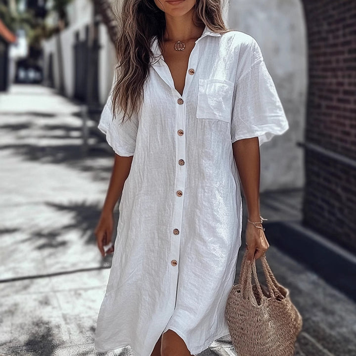 Women’s Linen Maxi Dress with Elegant Button Details Mune Fashion