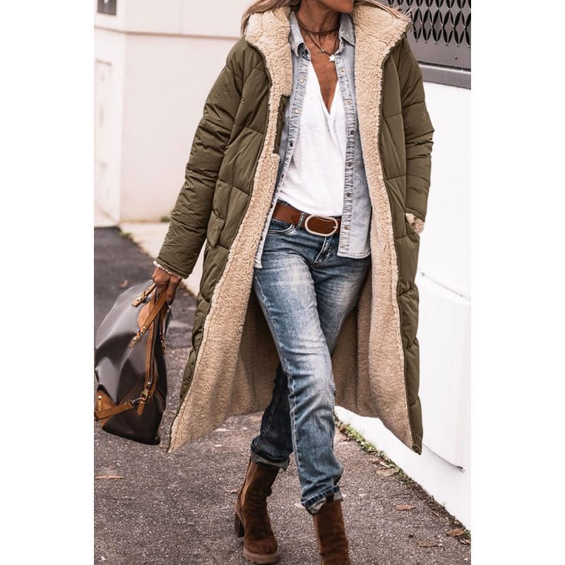 Women's long padded coat with teddy lining, hood and warm padding Mune Fashion