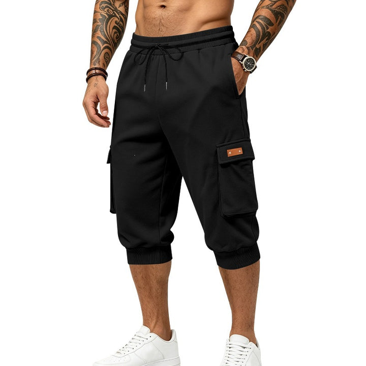 Men's Three-Quarter Cargo Jogging Pants with Drawstring, Patch Pockets, and Ribbed Cuffs Mune Fashion