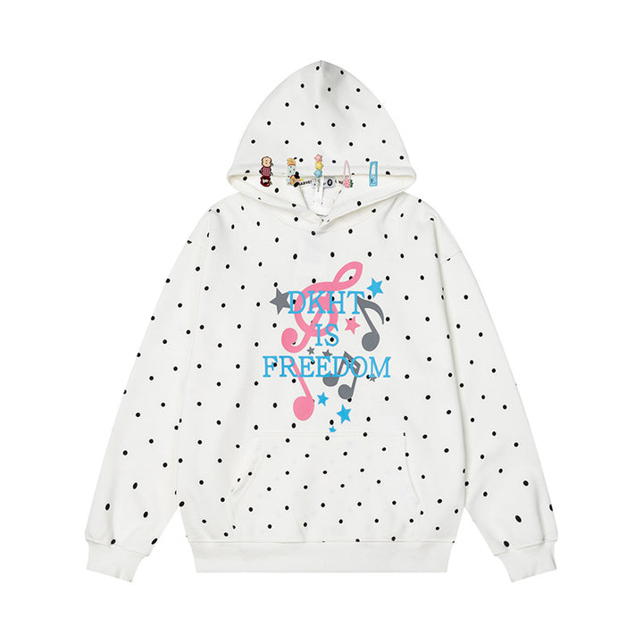 Women's hoodie with polka dot, musical note print and kangaroo pocket Mune Fashion