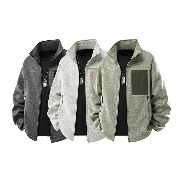Men's Structured Fleece Zip Jacket with High Stand Collar and Nylon Chest Pocket Mune Fashion