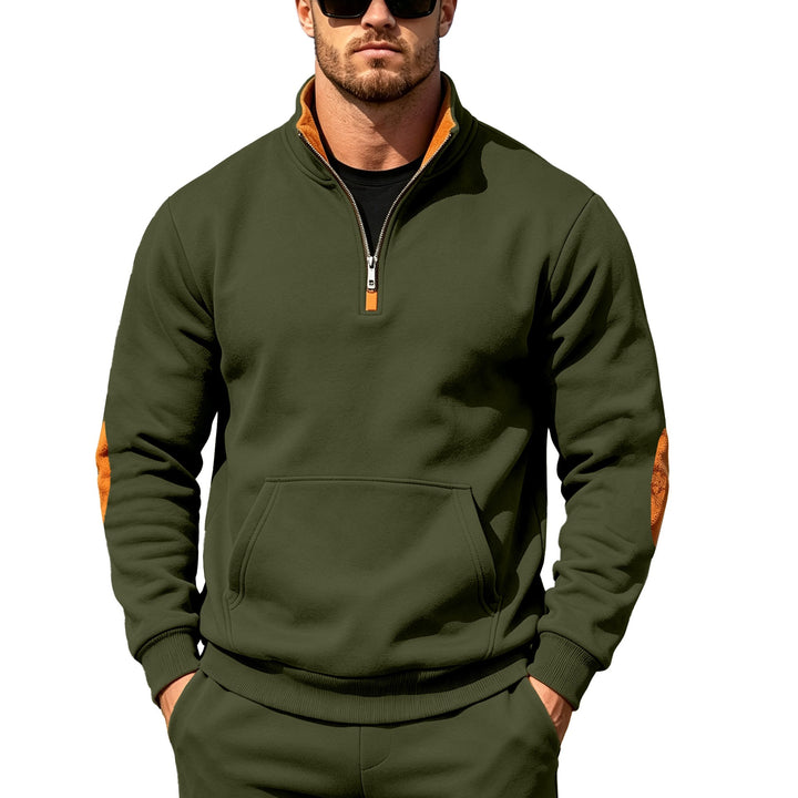 Men's Athletic Half-Zip Sweatshirt with Elbow Patches and Kangaroo Pocket Mune Fashion