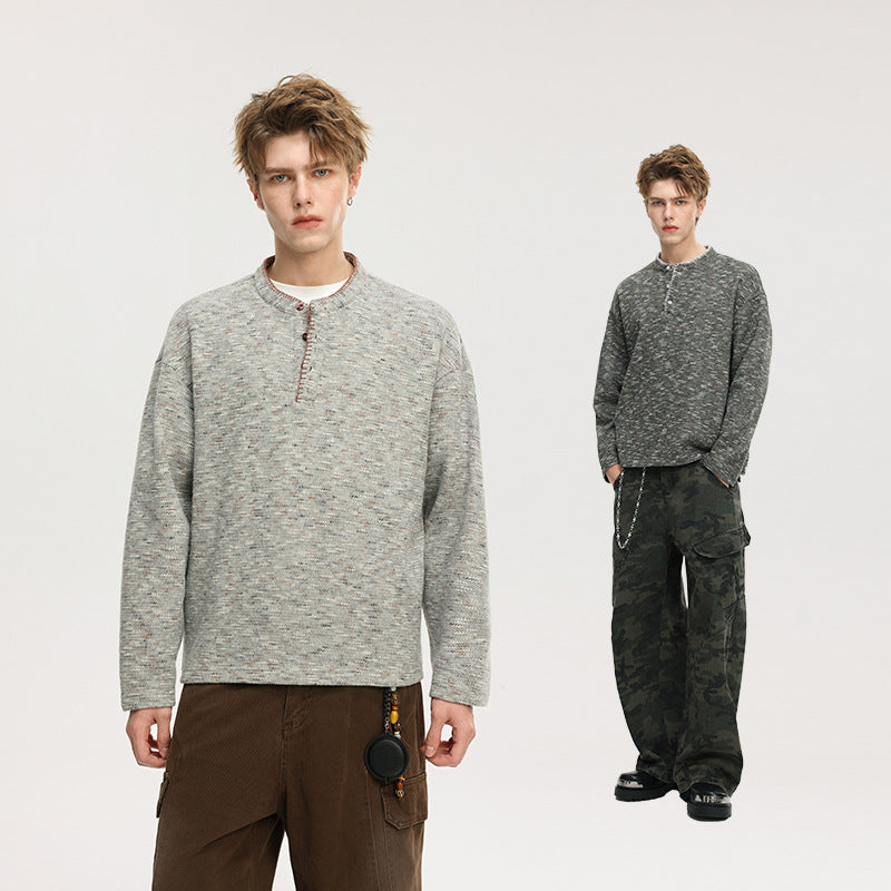 Men's knit Henley with mélange structure, button placket and relaxed fit Mune Fashion