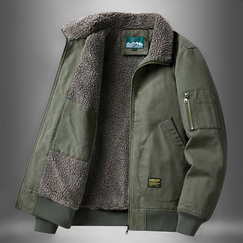 Men's  sherpa-lined canvas flight jacket with ribbed trims and interior stash pockets Mune Fashion