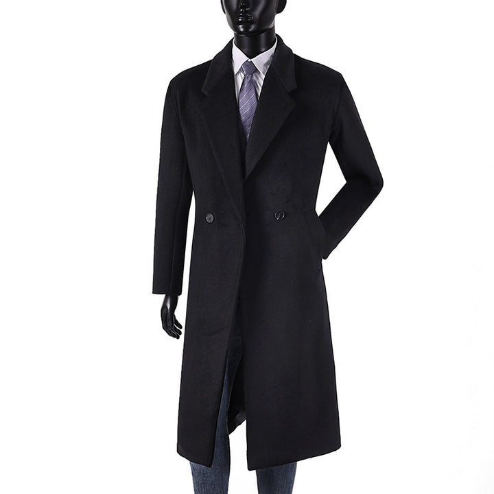 Men's Modern Long Coat made of wool blend with narrow lapels, slight waist suppression, and side patch pockets Mune Fashion