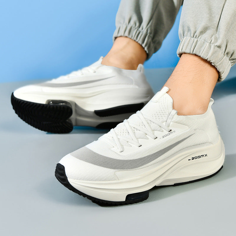 Unisex performance running shoe with sock-like knitted shaft, visible air cushioning, and responsive midsole Mune Fashion