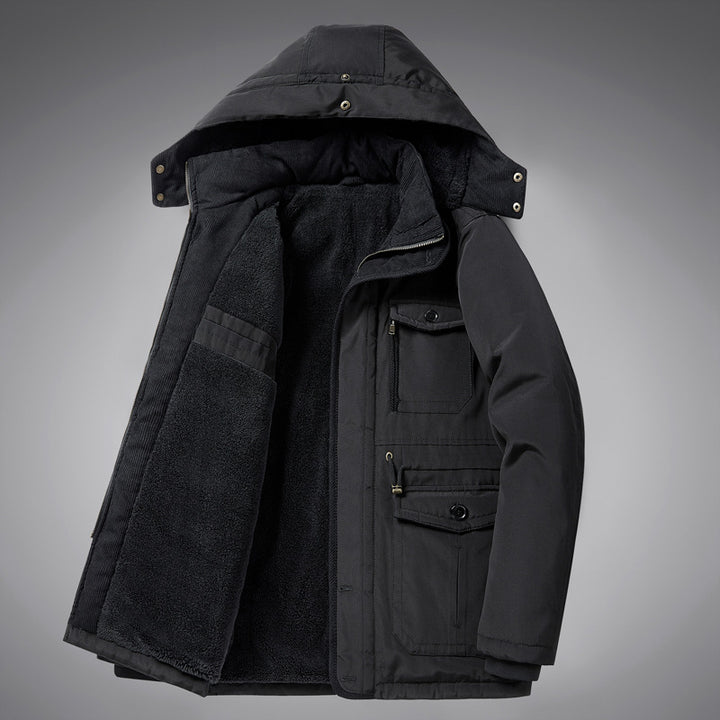 Men's padded parka jacket with teddy lining, hood, and multifunctional pockets Mune Fashion
