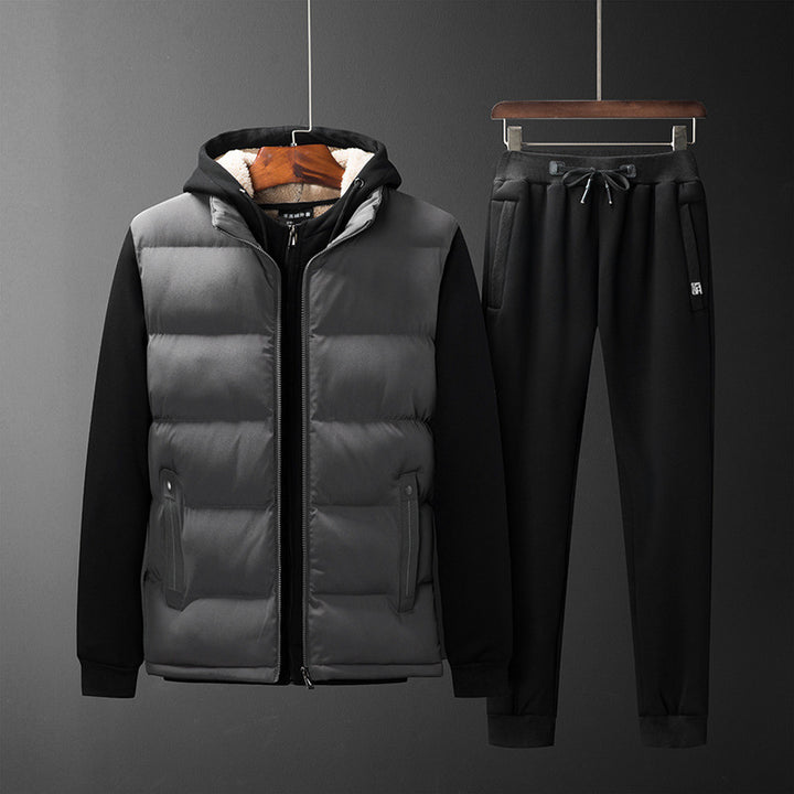 Men's Padded Hooded Vest with Fleece Lining and Slim Fit Jogging Pants Set Mune Fashion