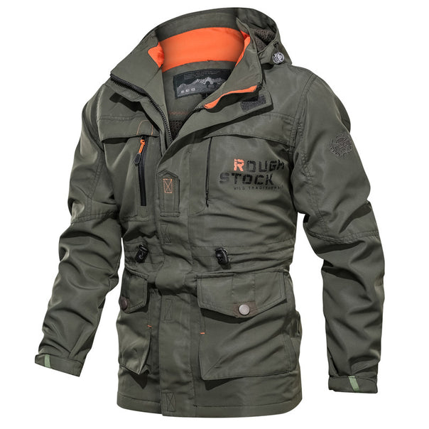 Men's stylish robust outdoor parka with hood, water-repellent canvas, adjustable waistline, and multifunctional pockets Mune Fashion