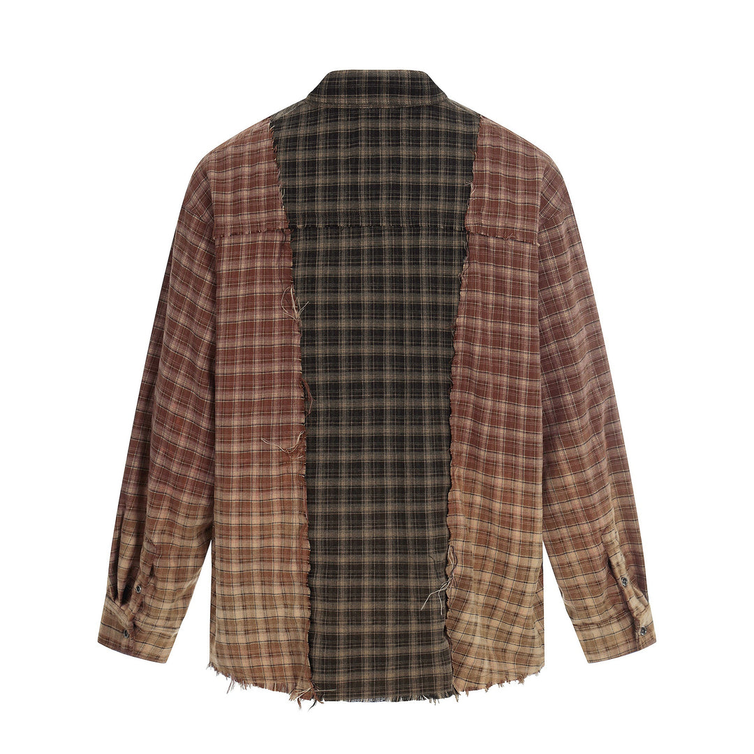 Men's Patchwork Flannel Overshirt with Frayed Edges Mune Fashion