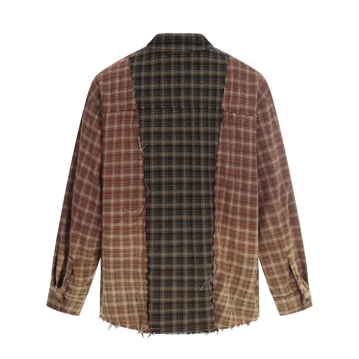 Men's Patchwork Flannel Overshirt with Frayed Edges Mune Fashion