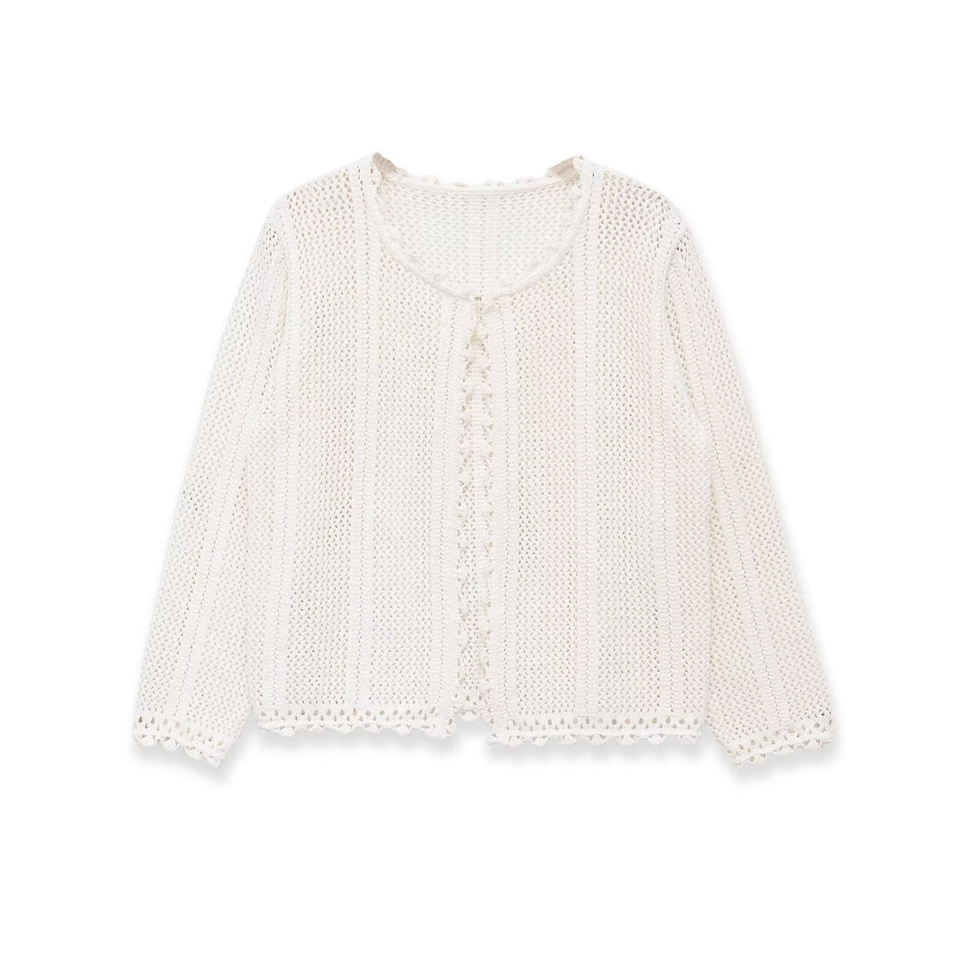 Women's crocheted openwork cardigan with lace trim Mune Fashion