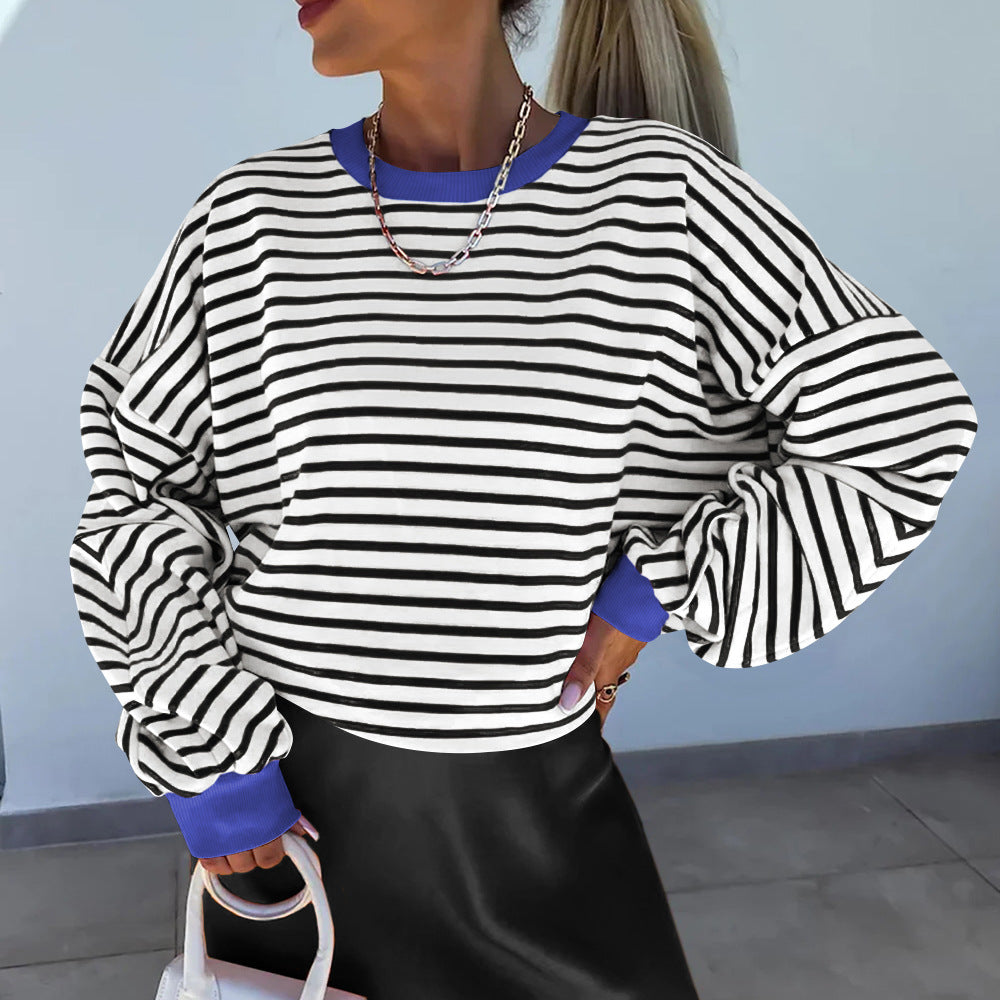 Women's casual striped sweatshirt with boxy cut and contrasting finishes Mune Fashion