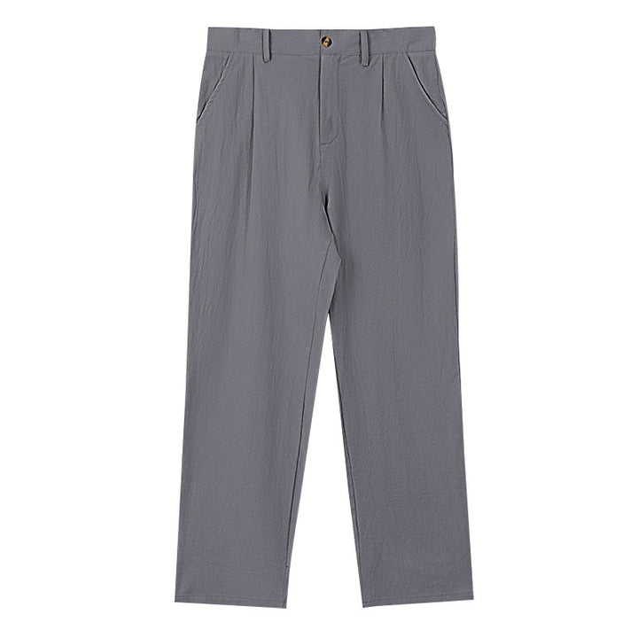 Men's elegant pleated trousers made of lightweight cotton blend with straight cut and belt loops Mune Fashion