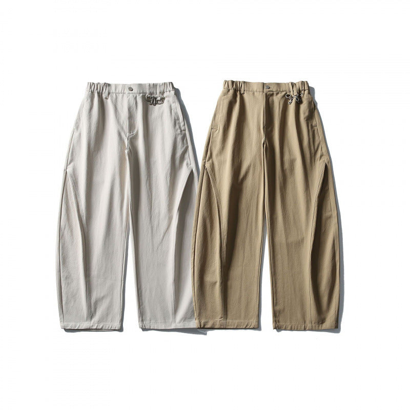 Men's Wide Utility Pants with Elastic Waistband and Distinctive Seam Panels Mune Fashion