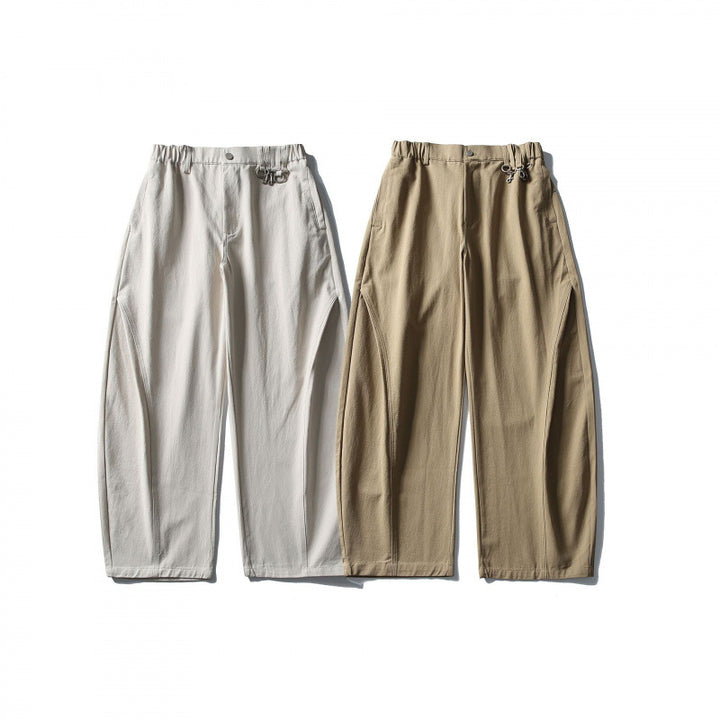 Men's Wide Utility Pants with Elastic Waistband and Distinctive Seam Panels Mune Fashion