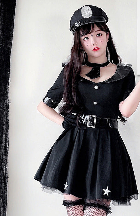 Women's Police Costume Dress with Stylish Cap and Prison Belt Mune Fashion