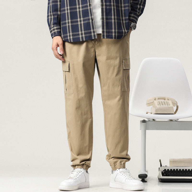 Men Tapered Cargo-Jogger Pants with Drawstring Waist, Flap Pockets and Elastic Ankle Cuffs Mune Fashion