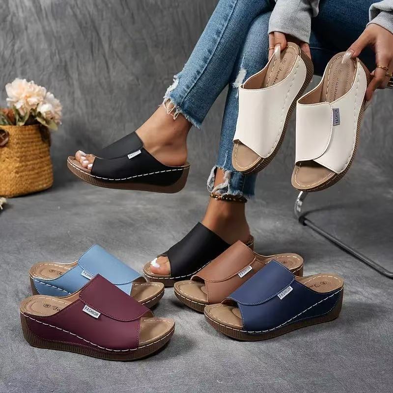 Ladies nan anatomically shaped slip-on sandal with ergonomic wedge sole and stitched edge seam Mune Fashion