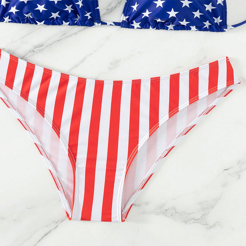 Women High-Cut Triangle Bikini with Patriotic Print Mune Fashion
