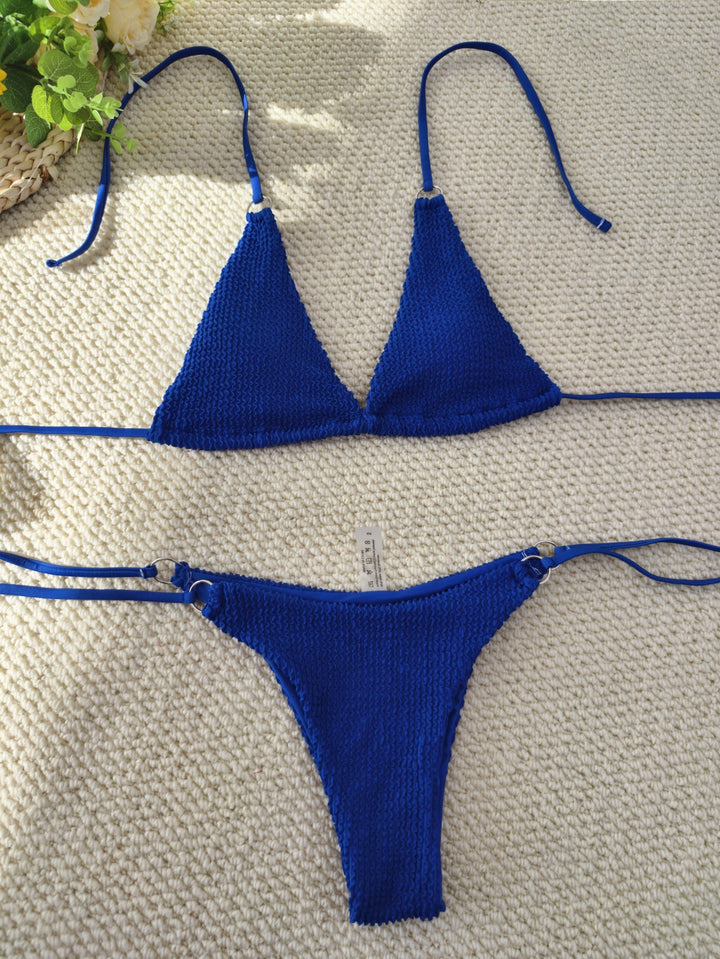 Women's triangle bikini with textured fabric and elegant ring embellishments Mune Fashion